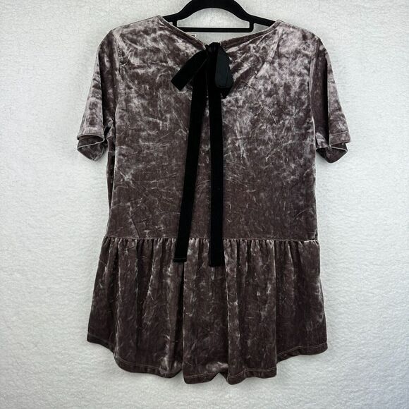 2/$30 Pleione Crushed Velvet Babydoll Top Womens M Y2K Fairy Grunge Bow Metallic - Picture 3 of 12
